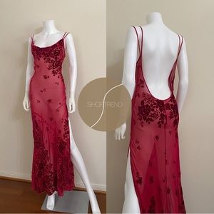 Vintage Y2K Victoria’s Secret cowl neck low back sheer crushed velvet slip dress